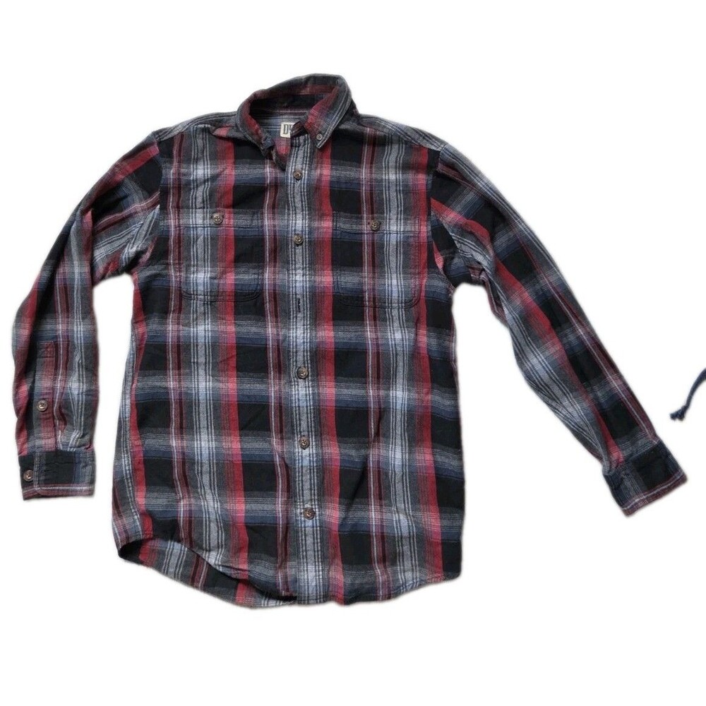 Duluth Trading Co Red Black Plaid Flannel Shirt Relaxed Fit 100% Cotton Mens S